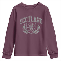 Scotland Lion Rampant Distressed Crest Youth Sweatshirt Scottish Heritage Monochrome Laurel Wreath Vintage Graphic