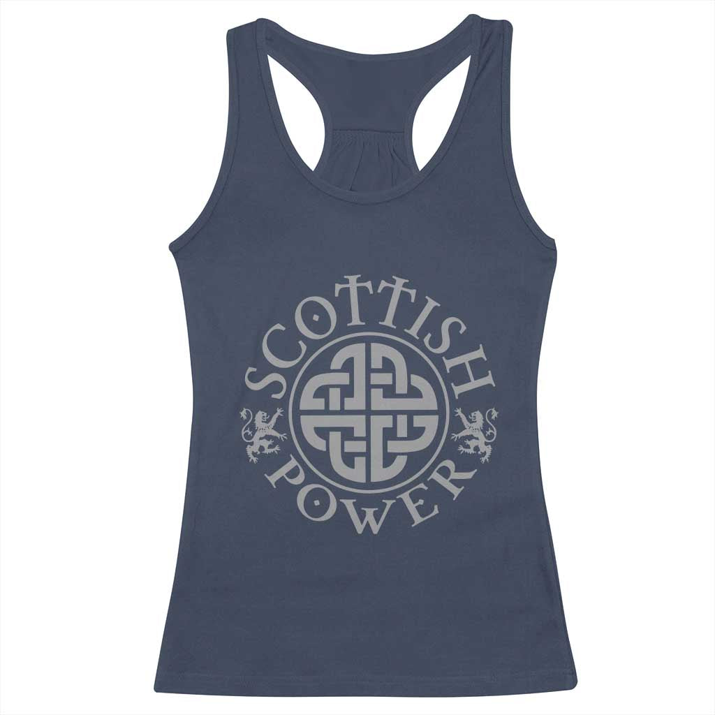 Scottish Power Celtic Knotwork Shield Emblem Racerback Tank Top Traditional Tribal Heritage Scottish Pride