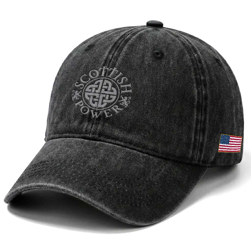 Scottish Power Celtic Knotwork Shield Emblem Washed Cotton Baseball Cap Traditional Tribal Heritage Scottish Pride