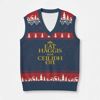 Eat Haggis and Ceilidh On Scotland Things V-Neck Knit Sweater Vest Funny Scottish Culture Heritage Pride