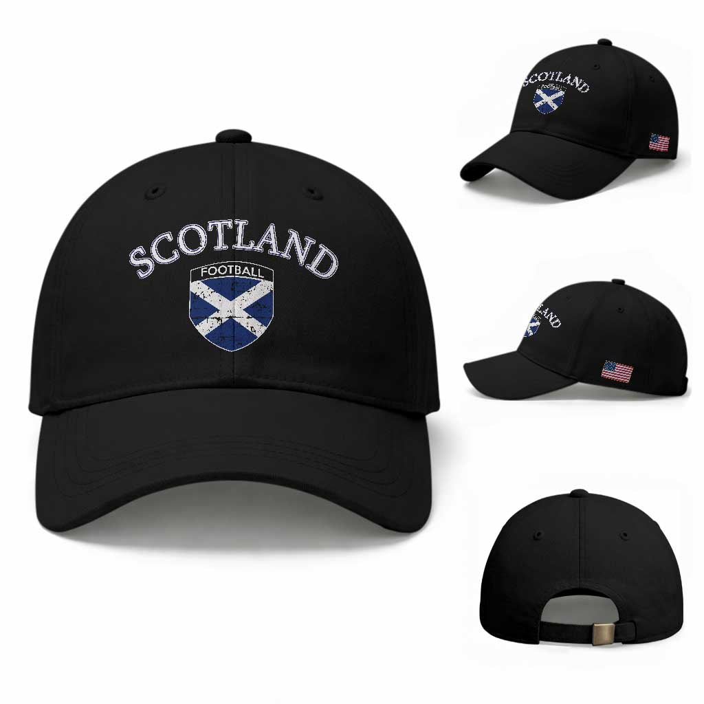 Scotland Football Distressed Shield Saltire Flag Baseball Cap Game Day Sports Soccer Fans