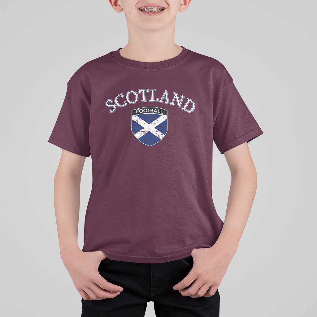 Scotland Football Distressed Shield Saltire Flag T Shirt For Kid Game Day Sports Soccer Fans