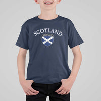 Scotland Football Distressed Shield Saltire Flag T Shirt For Kid Game Day Sports Soccer Fans