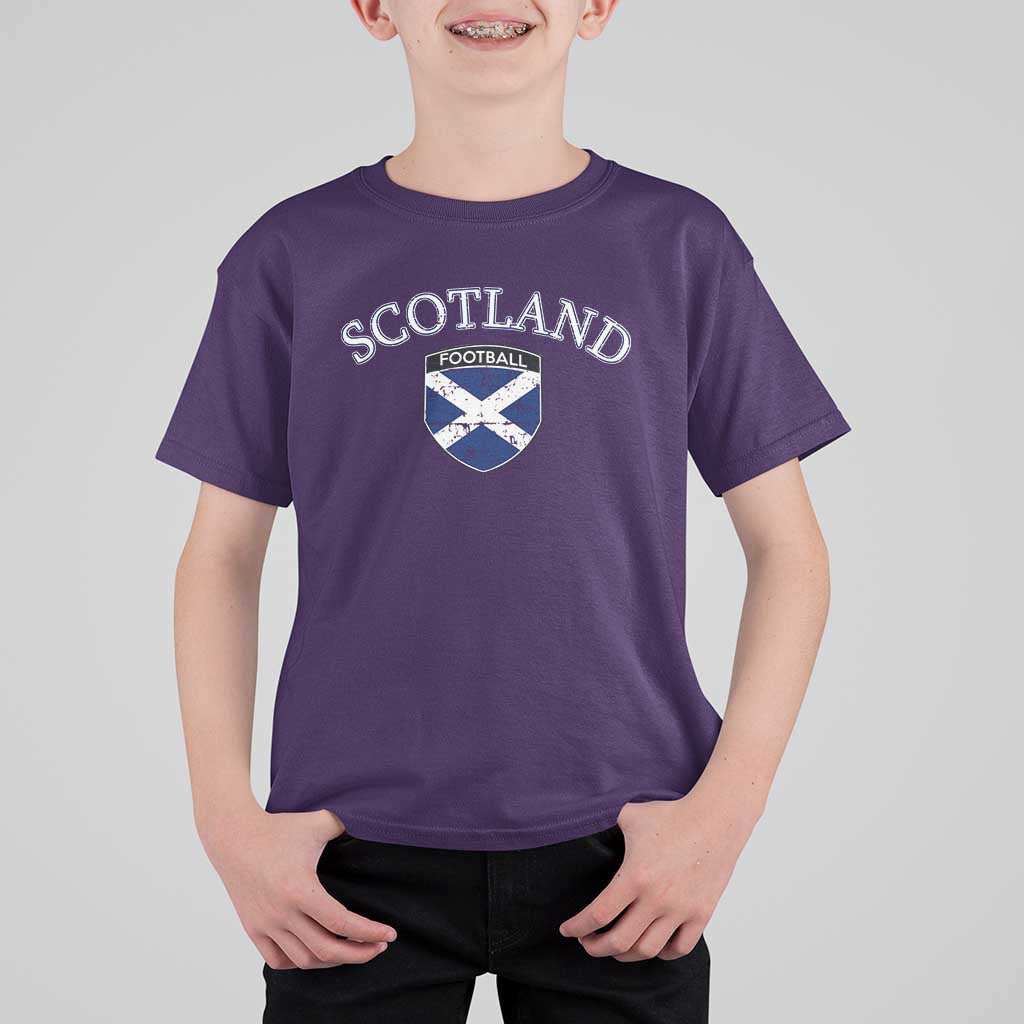 Scotland Football Distressed Shield Saltire Flag T Shirt For Kid Game Day Sports Soccer Fans