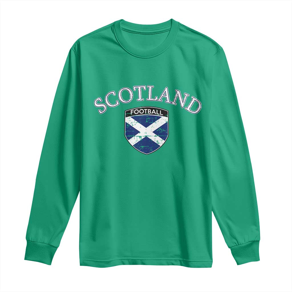 Scotland Football Distressed Shield Saltire Flag Long Sleeve Shirt Game Day Sports Soccer Fans
