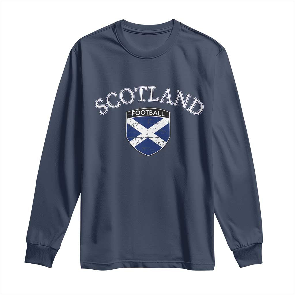 Scotland Football Distressed Shield Saltire Flag Long Sleeve Shirt Game Day Sports Soccer Fans