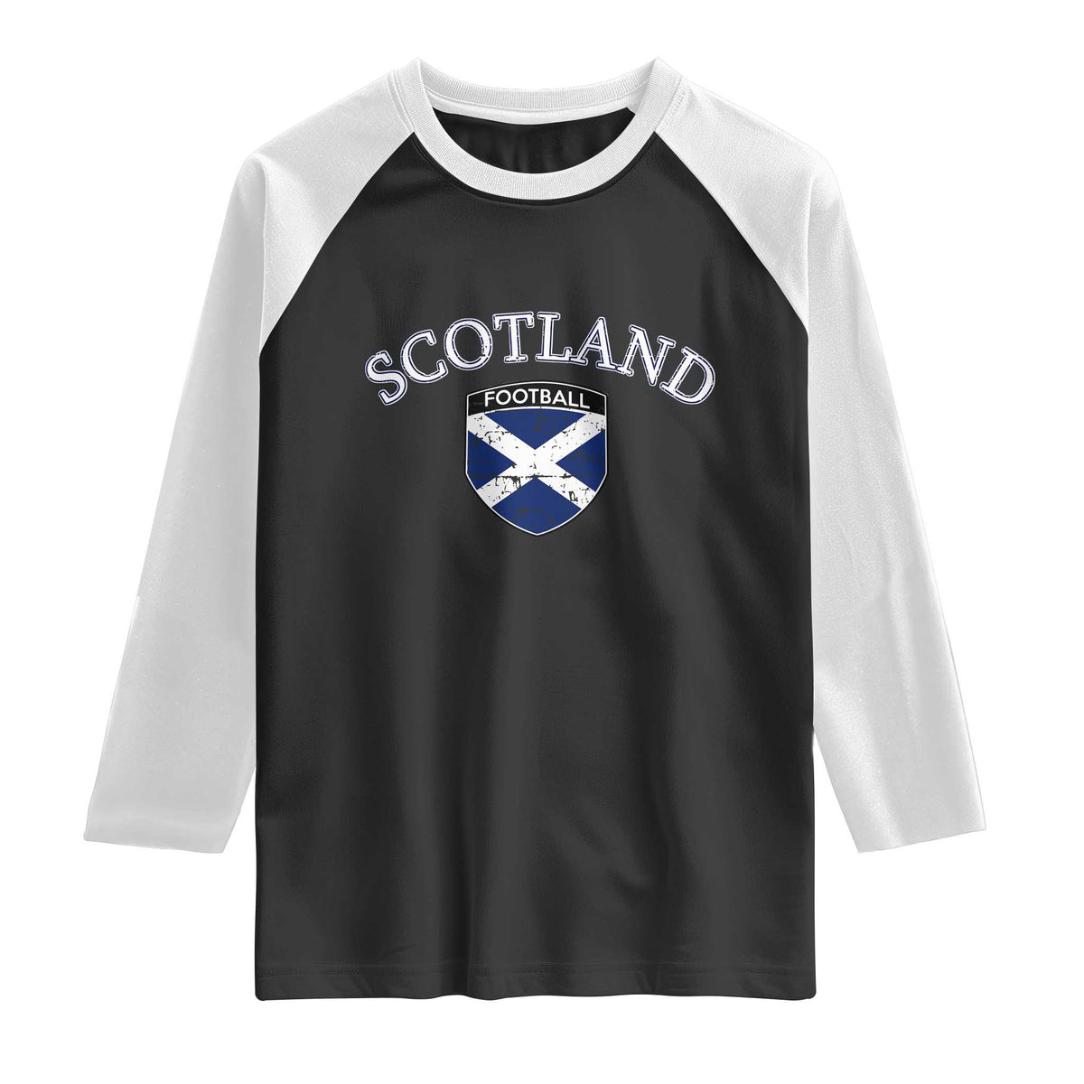 Scotland Football Distressed Shield Saltire Flag Raglan Shirt Game Day Sports Soccer Fans
