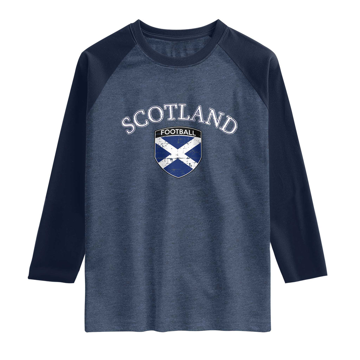Scotland Football Distressed Shield Saltire Flag Raglan Shirt Game Day Sports Soccer Fans