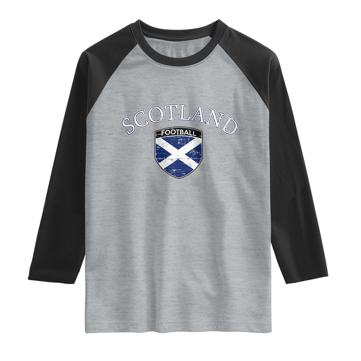 Scotland Football Distressed Shield Saltire Flag Raglan Shirt Game Day Sports Soccer Fans