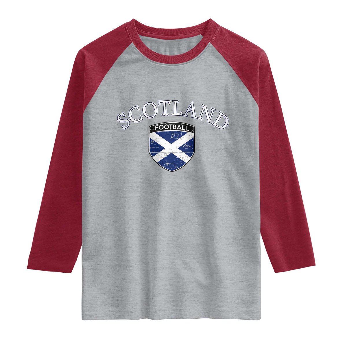 Scotland Football Distressed Shield Saltire Flag Raglan Shirt Game Day Sports Soccer Fans