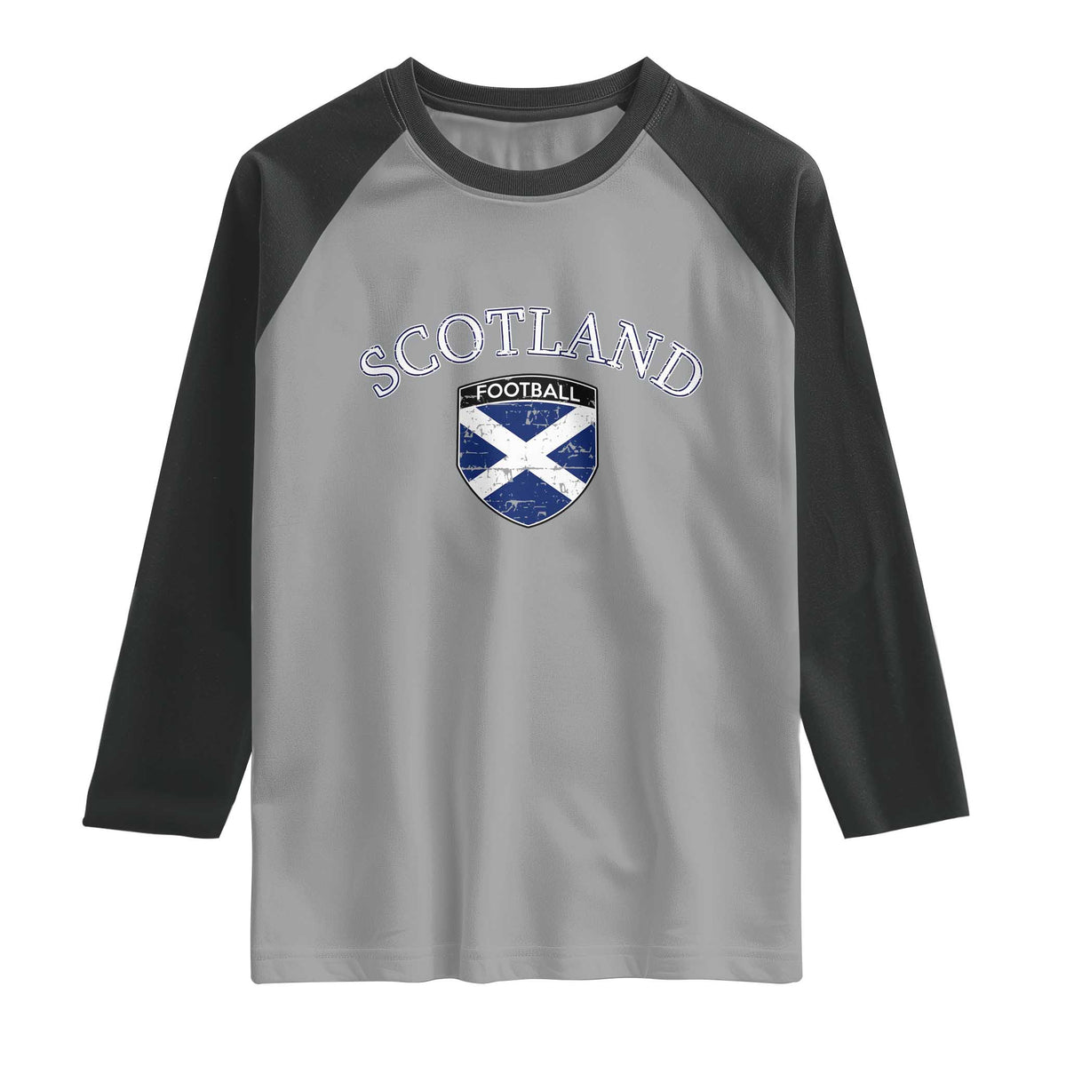Scotland Football Distressed Shield Saltire Flag Raglan Shirt Game Day Sports Soccer Fans