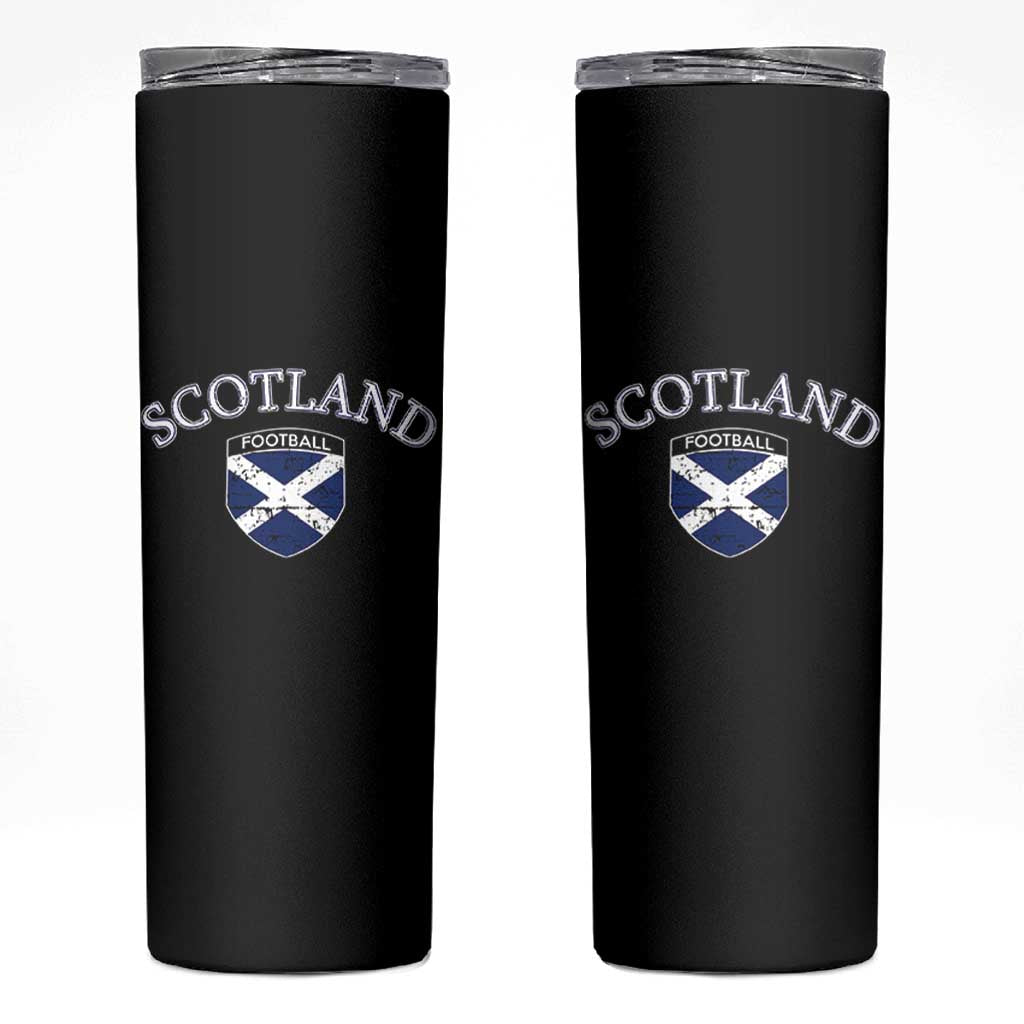 Scotland Football Distressed Shield Saltire Flag Skinny Tumbler Game Day Sports Soccer Fans