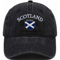 Scotland Football Distressed Shield Saltire Flag Washed Cotton Baseball Cap Game Day Sports Soccer Fans