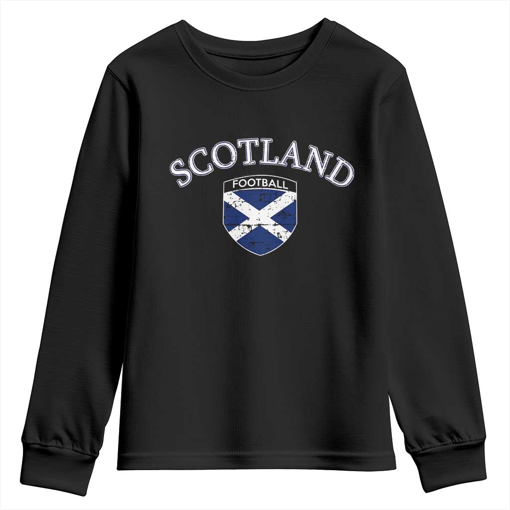 Scotland Football Distressed Shield Saltire Flag Youth Sweatshirt Game Day Sports Soccer Fans
