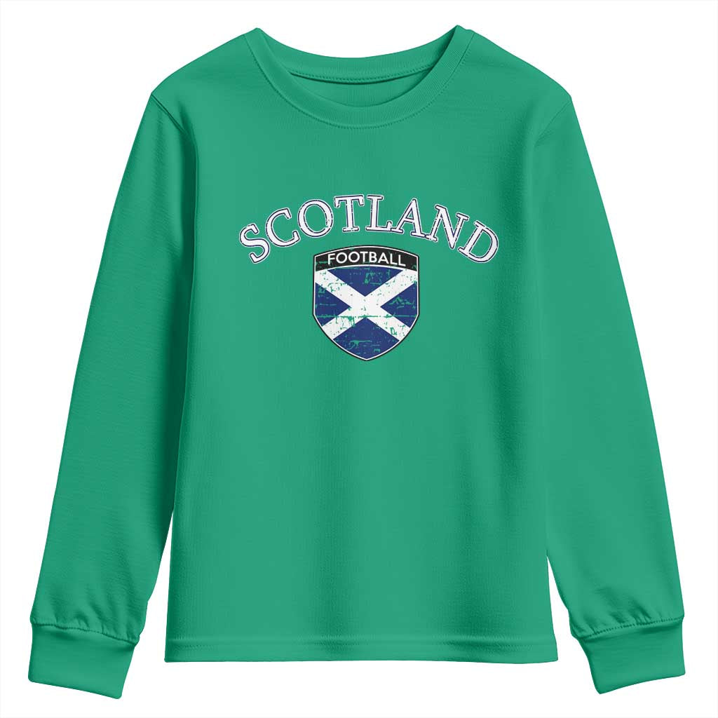 Scotland Football Distressed Shield Saltire Flag Youth Sweatshirt Game Day Sports Soccer Fans