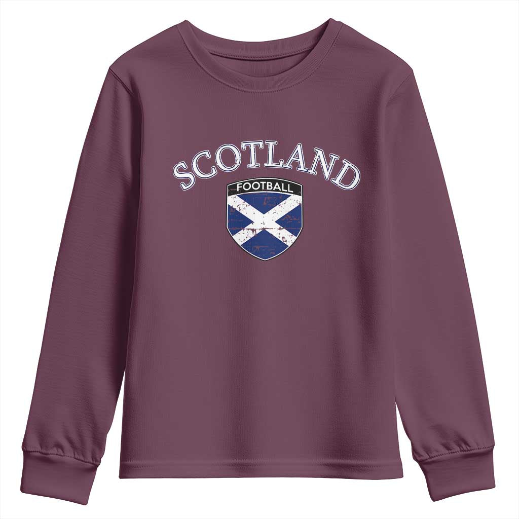 Scotland Football Distressed Shield Saltire Flag Youth Sweatshirt Game Day Sports Soccer Fans
