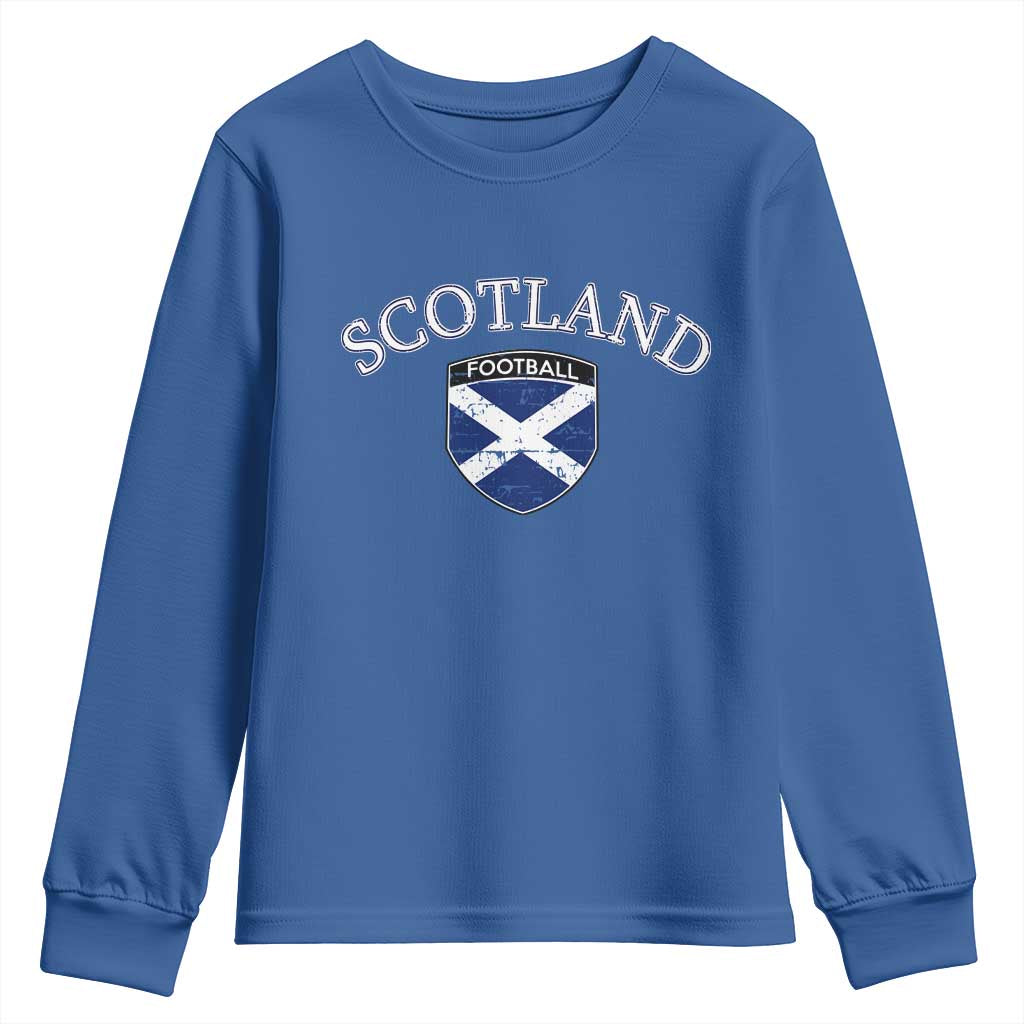 Scotland Football Distressed Shield Saltire Flag Youth Sweatshirt Game Day Sports Soccer Fans