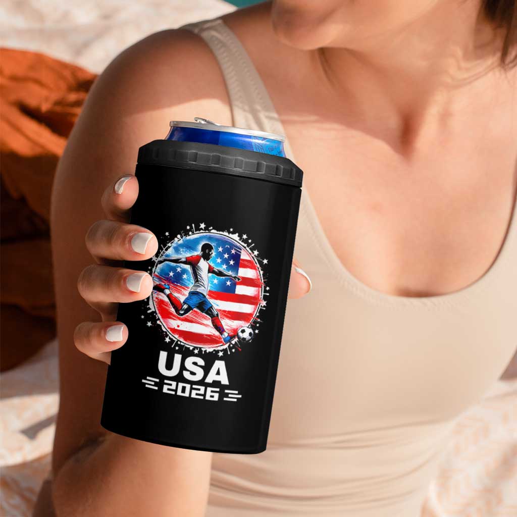 USA Soccer Patriotic Player 2026 Graphic 4 in 1 Can Cooler Tumbler United States Football Fan Spirit