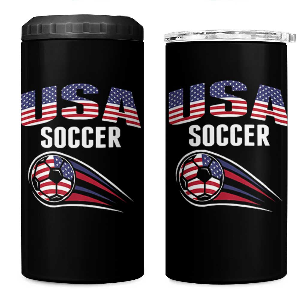 Patriotic USA Soccer Stars and Stripes Graphic 4 in 1 Can Cooler Tumbler American Football Fan Game Day Spirit