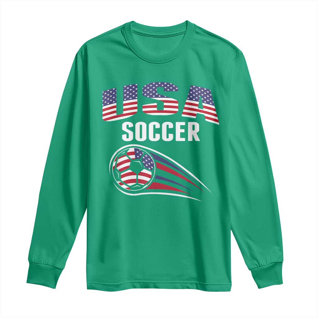 Patriotic USA Soccer Stars and Stripes Graphic Long Sleeve Shirt American Football Fan Game Day Spirit