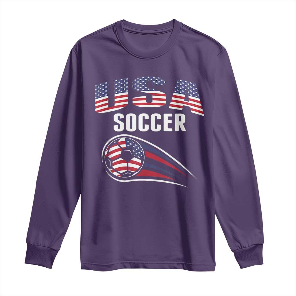 Patriotic USA Soccer Stars and Stripes Graphic Long Sleeve Shirt American Football Fan Game Day Spirit