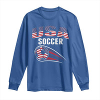 Patriotic USA Soccer Stars and Stripes Graphic Long Sleeve Shirt American Football Fan Game Day Spirit