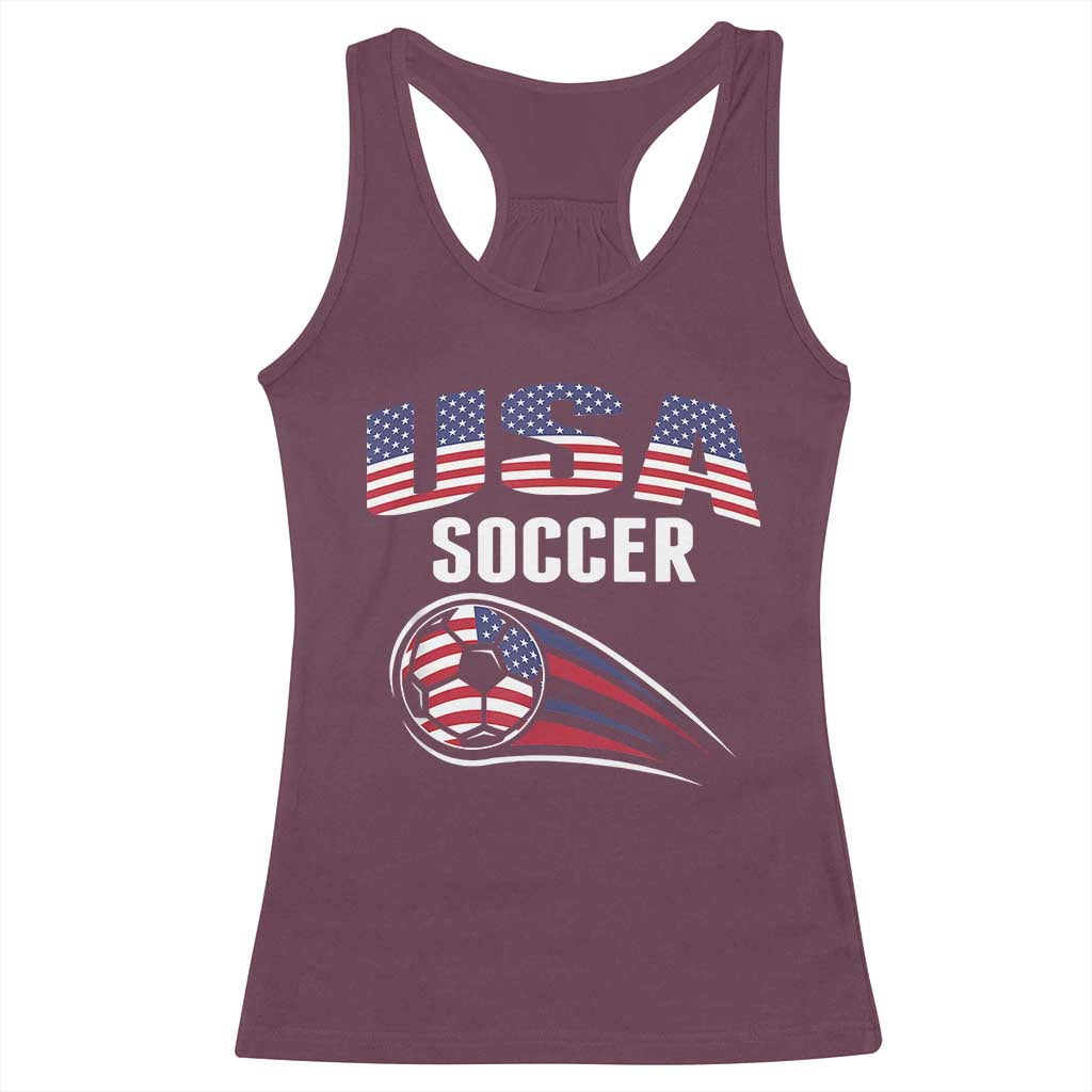 Patriotic USA Soccer Stars and Stripes Graphic Racerback Tank Top American Football Fan Game Day Spirit