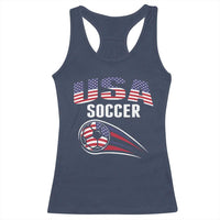 Patriotic USA Soccer Stars and Stripes Graphic Racerback Tank Top American Football Fan Game Day Spirit