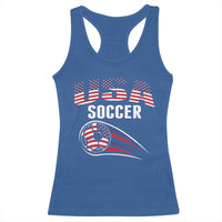 Patriotic USA Soccer Stars and Stripes Graphic Racerback Tank Top American Football Fan Game Day Spirit