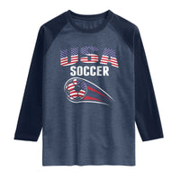 Patriotic USA Soccer Stars and Stripes Graphic Raglan Shirt American Football Fan Game Day Spirit