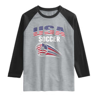 Patriotic USA Soccer Stars and Stripes Graphic Raglan Shirt American Football Fan Game Day Spirit