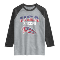 Patriotic USA Soccer Stars and Stripes Graphic Raglan Shirt American Football Fan Game Day Spirit