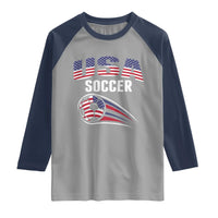 Patriotic USA Soccer Stars and Stripes Graphic Raglan Shirt American Football Fan Game Day Spirit