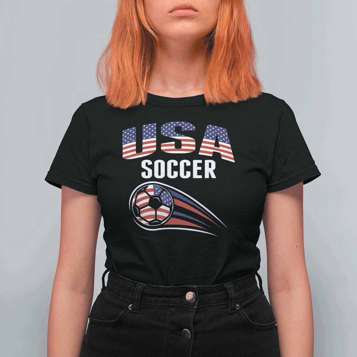 Patriotic USA Soccer Stars and Stripes Graphic T Shirt For Women American Football Fan Game Day Spirit