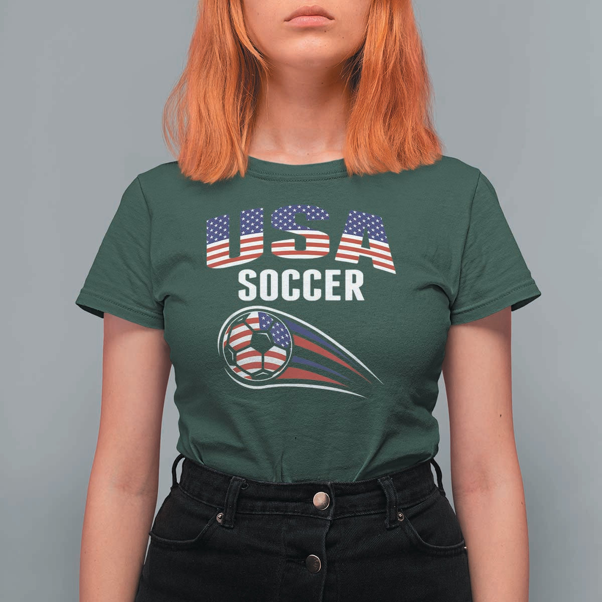 Patriotic USA Soccer Stars and Stripes Graphic T Shirt For Women American Football Fan Game Day Spirit