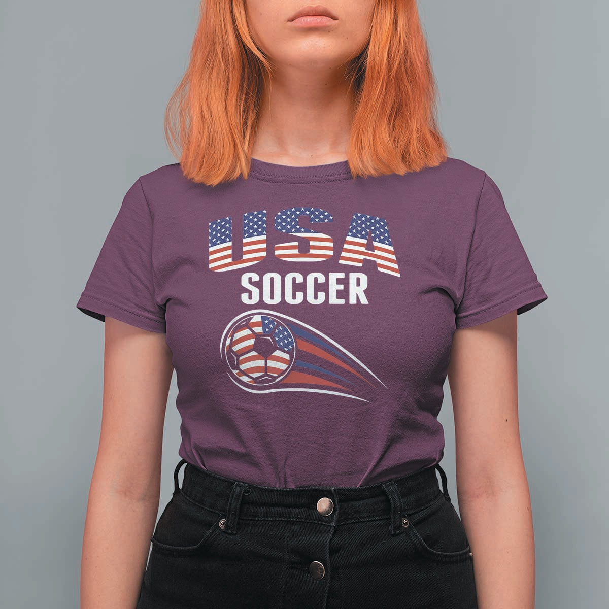 Patriotic USA Soccer Stars and Stripes Graphic T Shirt For Women American Football Fan Game Day Spirit