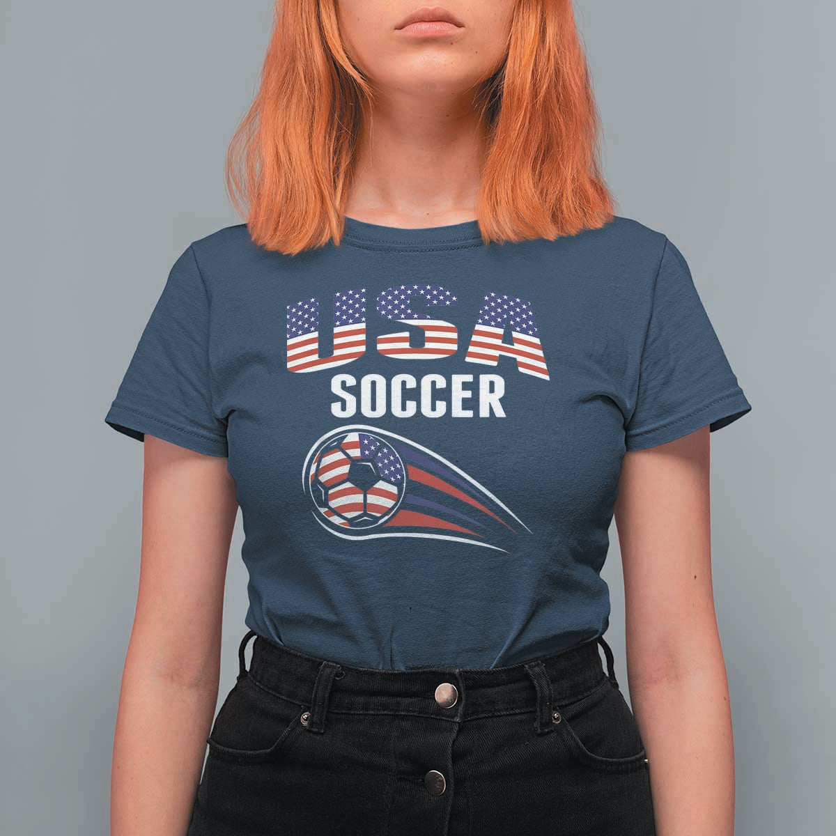 Patriotic USA Soccer Stars and Stripes Graphic T Shirt For Women American Football Fan Game Day Spirit