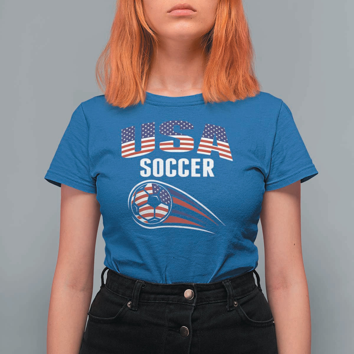 Patriotic USA Soccer Stars and Stripes Graphic T Shirt For Women American Football Fan Game Day Spirit