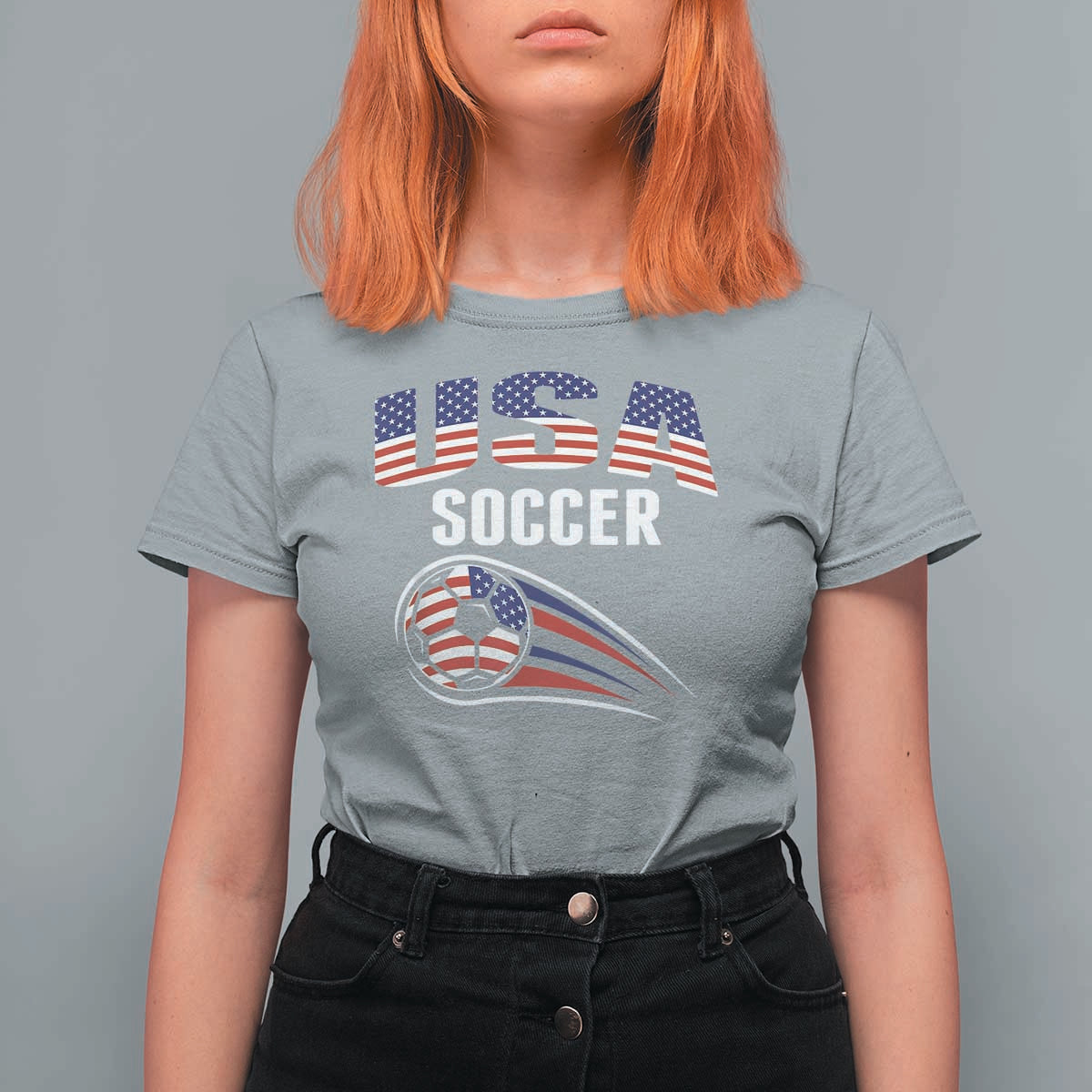 Patriotic USA Soccer Stars and Stripes Graphic T Shirt For Women American Football Fan Game Day Spirit