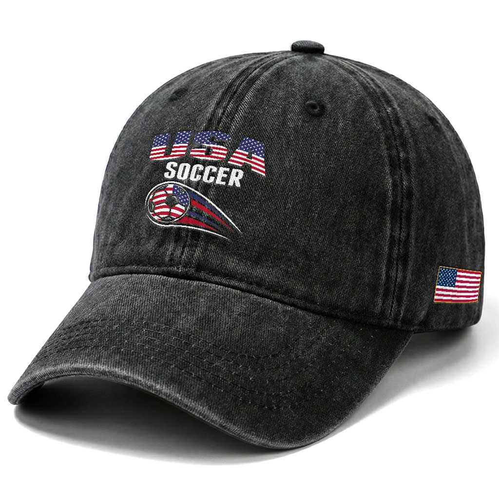Patriotic USA Soccer Stars and Stripes Graphic Washed Cotton Baseball Cap American Football Fan Game Day Spirit