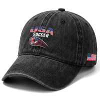 Patriotic USA Soccer Stars and Stripes Graphic Washed Cotton Baseball Cap American Football Fan Game Day Spirit
