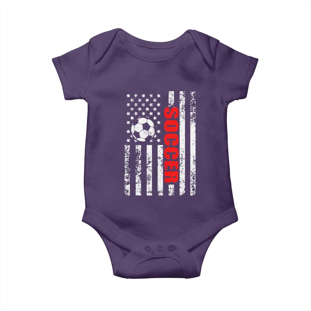 Distressed USA Flag Soccer Player Baby Onesie Patriotic American Football Lover