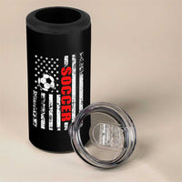 Distressed USA Flag Soccer Player 4 in 1 Can Cooler Tumbler Patriotic American Football Lover