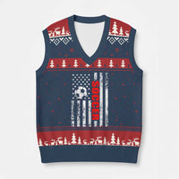 Distressed USA Flag Soccer Player V-Neck Knit Sweater Vest Patriotic American Football Lover