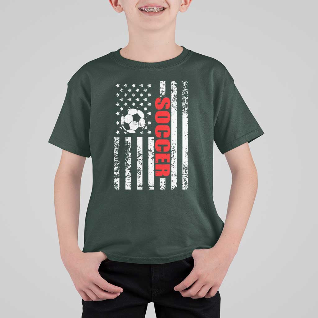 Distressed USA Flag Soccer Player T Shirt For Kid Patriotic American Football Lover
