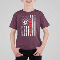 Distressed USA Flag Soccer Player T Shirt For Kid Patriotic American Football Lover