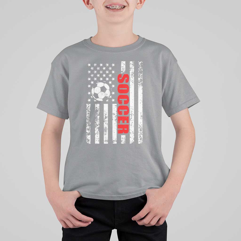 Distressed USA Flag Soccer Player T Shirt For Kid Patriotic American Football Lover