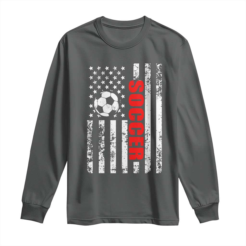 Distressed USA Flag Soccer Player Long Sleeve Shirt Patriotic American Football Lover