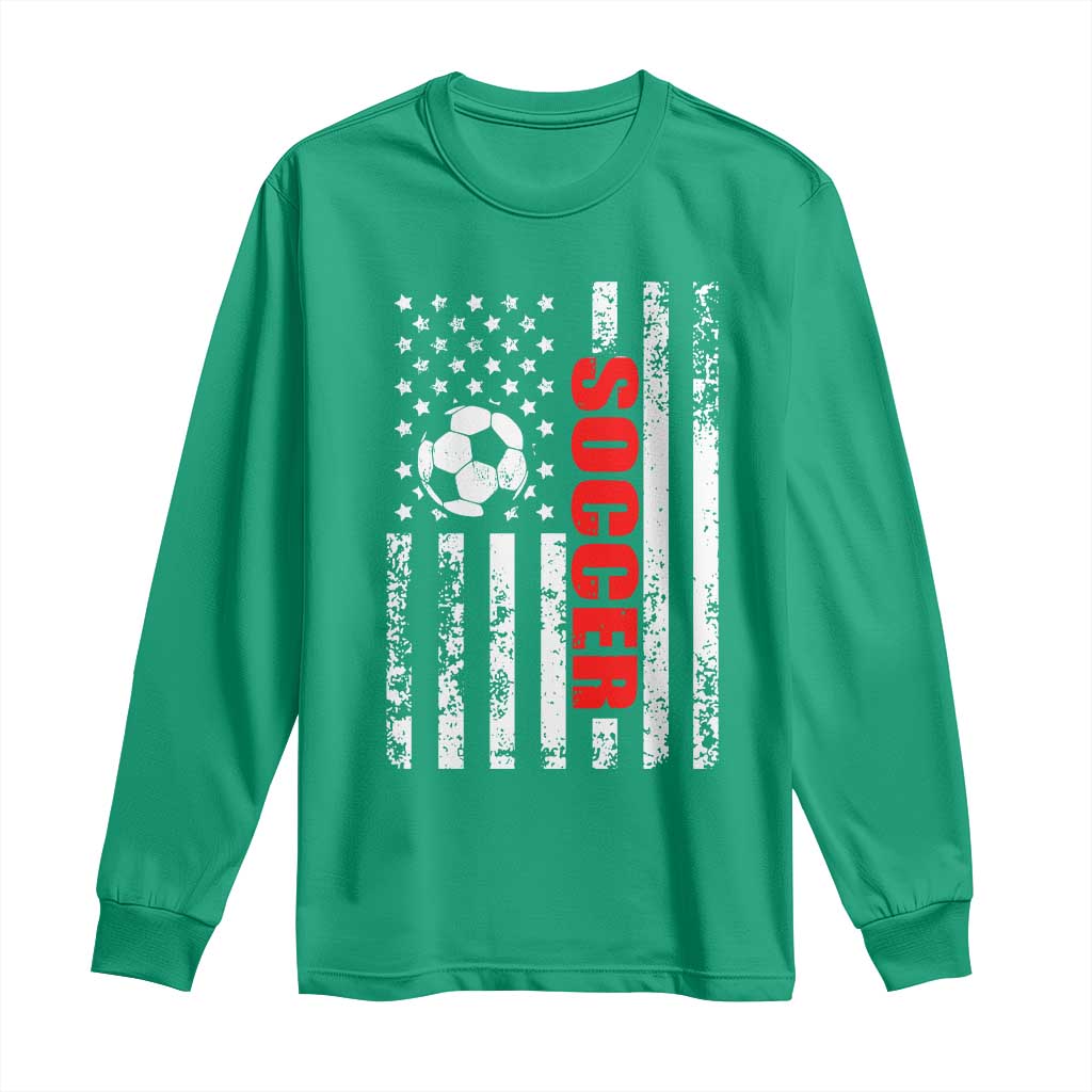 Distressed USA Flag Soccer Player Long Sleeve Shirt Patriotic American Football Lover