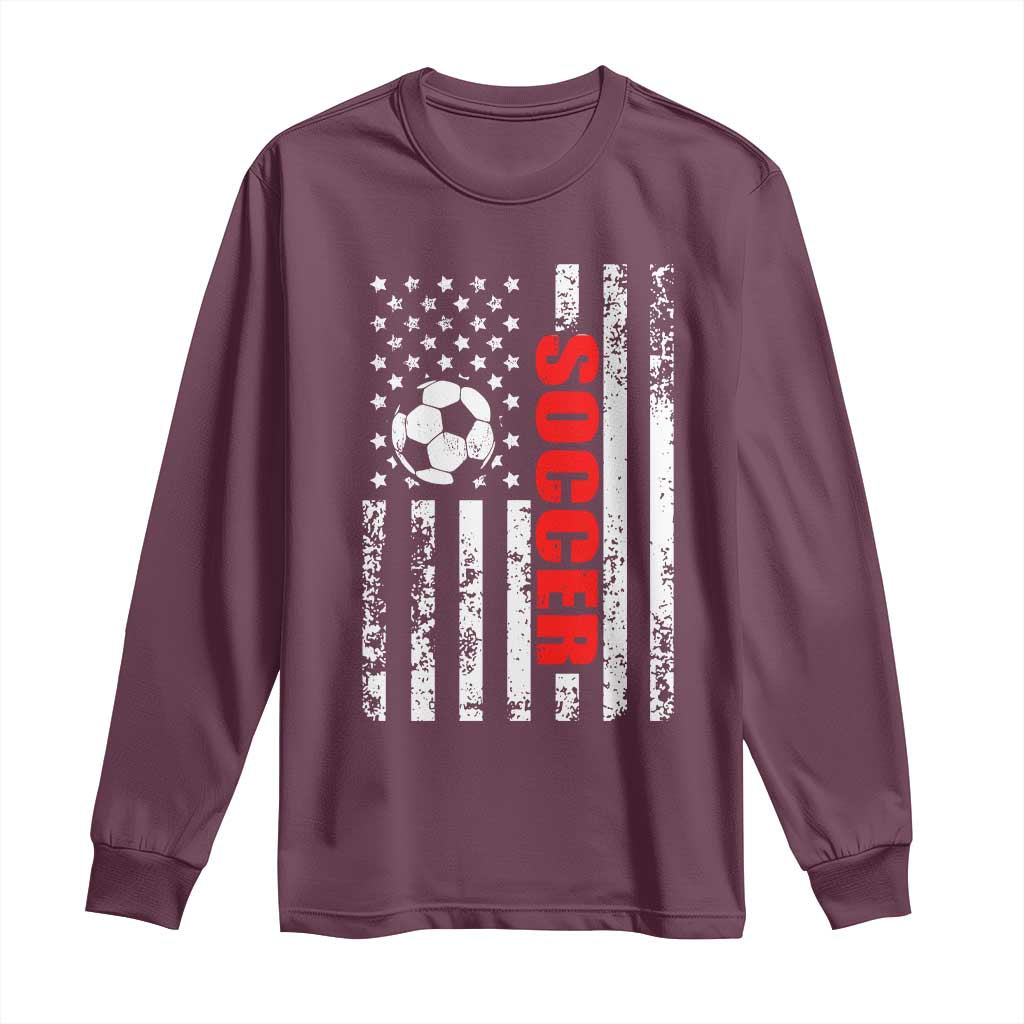 Distressed USA Flag Soccer Player Long Sleeve Shirt Patriotic American Football Lover